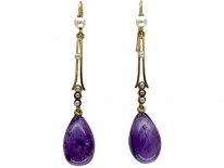 Amethyst & Natural Pearl 15ct Gold Drop Earrings