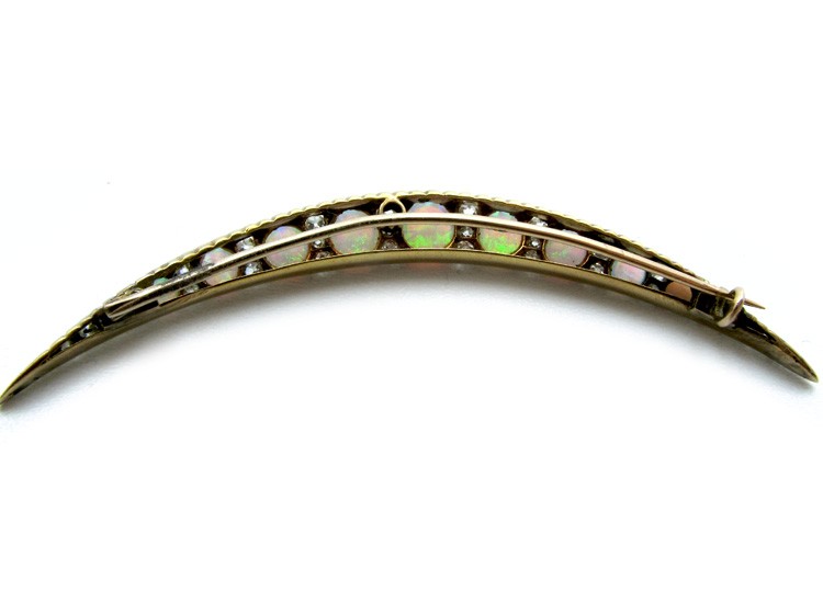 Opal & Diamond Late Victorian Crescent Brooch