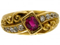 Ruby & Diamond Victorian Crossover Ring