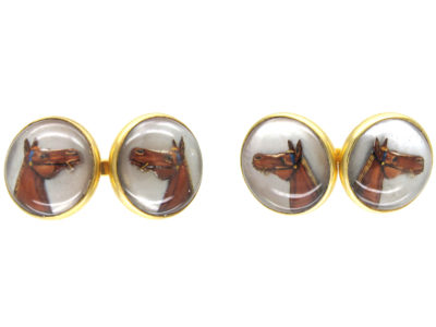 Reverse Intaglio Rock Crystal Horse's Head Cufflinks