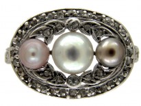 Triple Natural Pearl & Diamond Ring