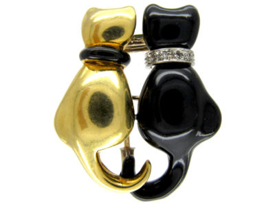 Enamel 18ct Gold Cats Brooch
