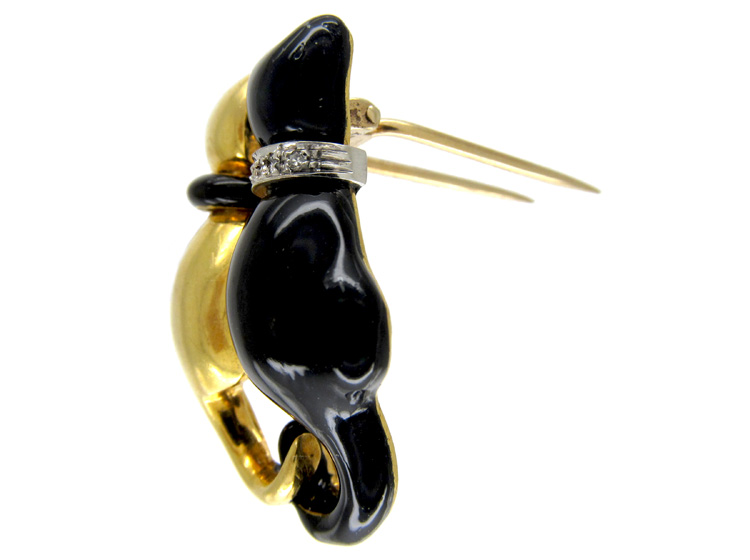 Enamel 18ct Gold Cats Brooch 36d The Antique Jewellery Company
