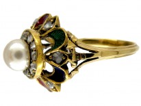 Rose Diamond, Natural Pearl & Enamel Suffragette Ring