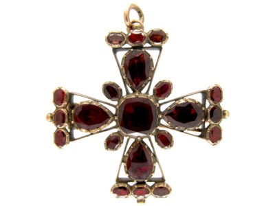 Georgian Garnet & Gold Maltese Cross Pendant Brooch