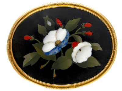 Pietra Dura Victorian Gold Flower Brooch