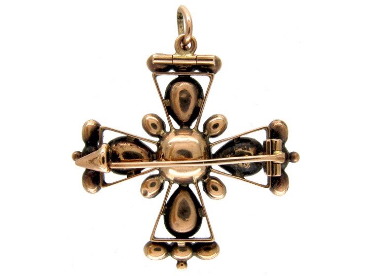 Georgian Garnet & Gold Maltese Cross Pendant Brooch
