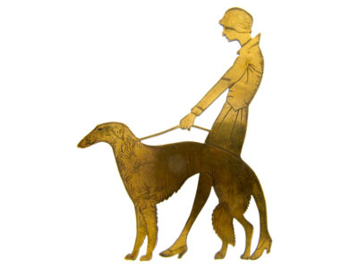 Art Deco Metal Lady & Dog Brooch