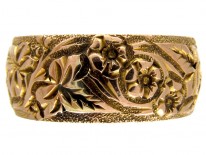 Edwardian Wide 9ct Gold Engraved Wedding Ring