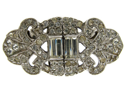 Art Deco Double Clip Silver & Paste Brooch