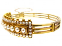 Victorian Natural Pearls 18ct Gold Bangle