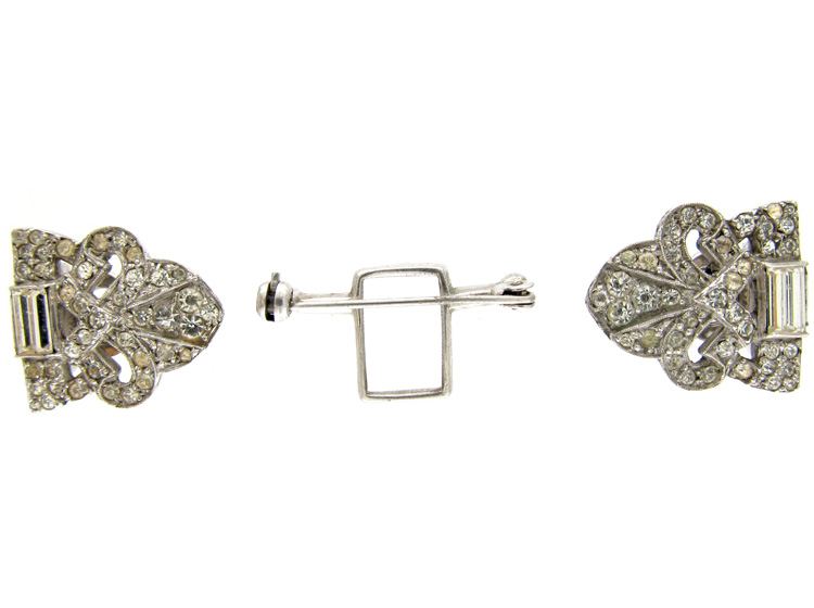 Art Deco Double Clip Silver & Paste Brooch (257C) | The Antique