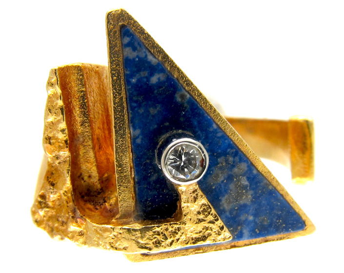 Lapponia 18ct Gold Lapis & Diamond Ring