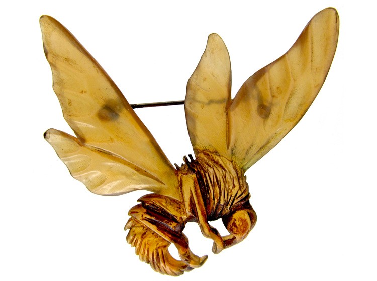Art Nouveau Carved Horn Bee Brooch