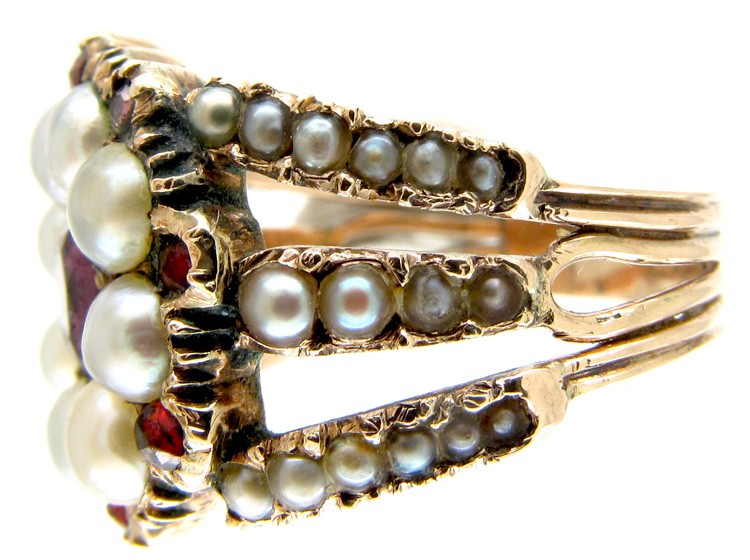 Georgian Natural Pearl & Garnet Cluster Ring