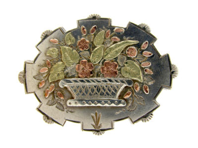 Silver & Gold Overlay Victorian Basket Brooch