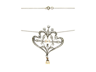 Diamond & Pearl Art Nouveau Pendant on Platinum Chain