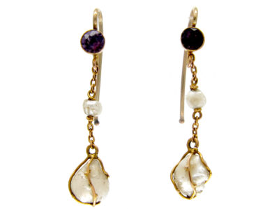 Amethyst & Caged Pearl Drop Earrings