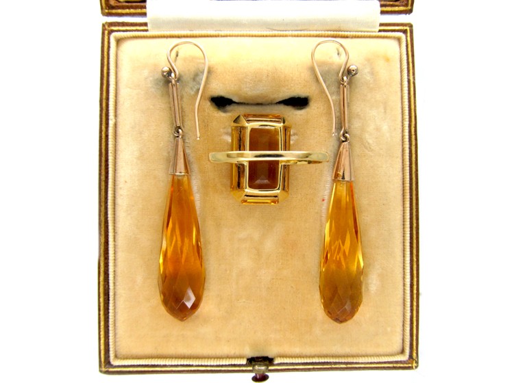 Citrine Drop Earrings & Ring in Original Box