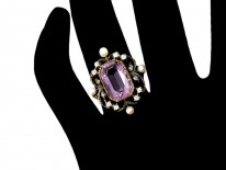18ct Gold Pink Topaz, Diamond ​& Pearl Edwardian Ring