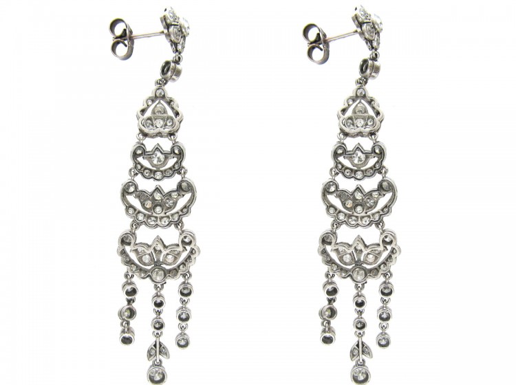 Edwardian Platinum & Diamond Long Drop Earrings