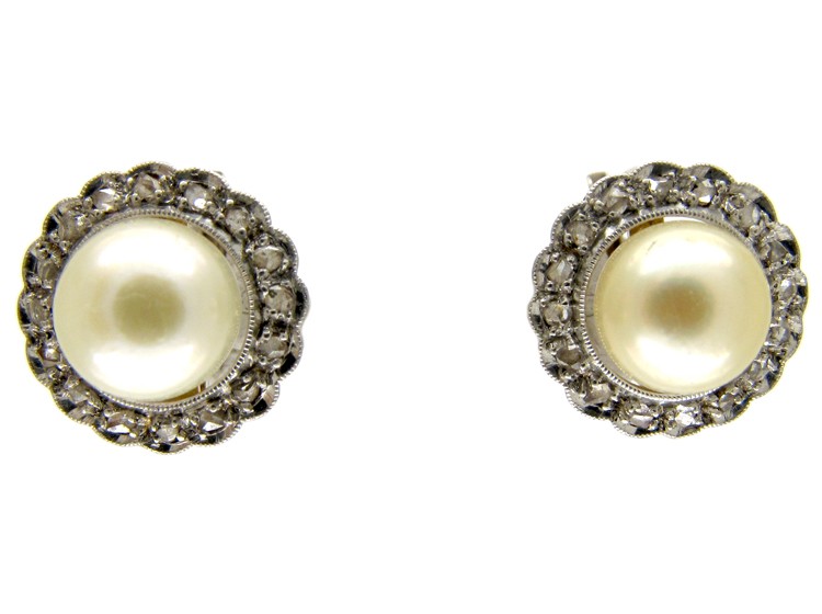 Pearl & Rose Diamond Cluster Earrings