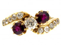 Ruby & Diamond Art Nouveau Crossover Ring