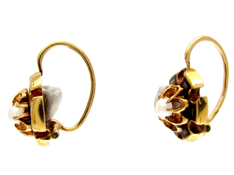 Victorian Black Enamel & Pearl 18ct Gold Earrings
