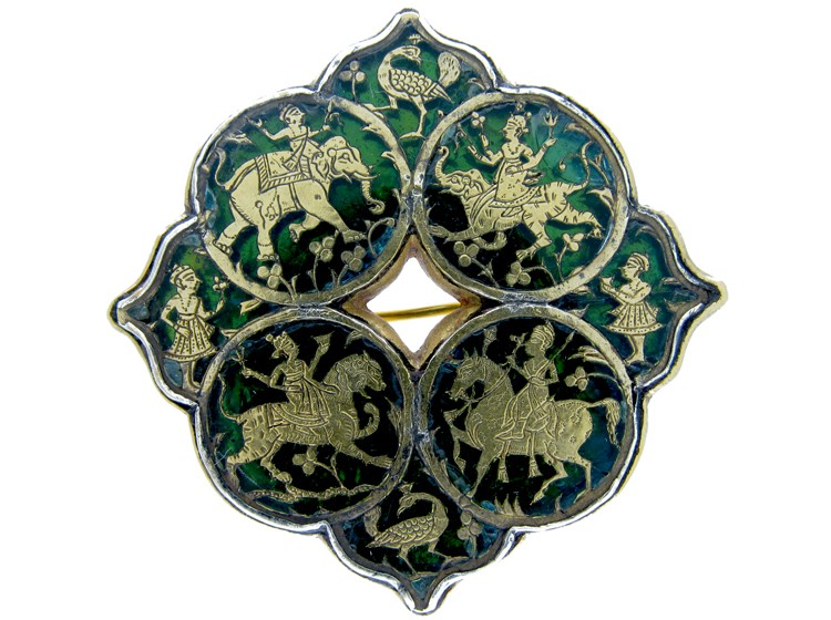 Indian Gold & Green Glass Patakbar Brooch