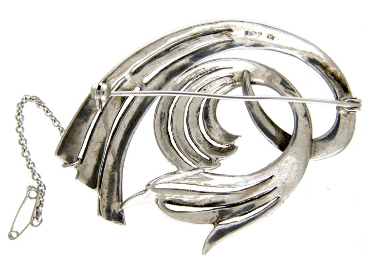 Marcasite Swirly Silver Art Deco Brooch