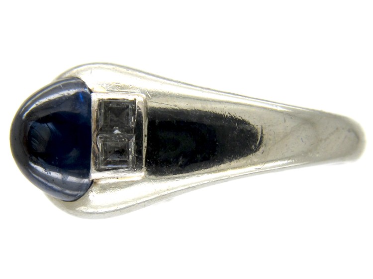 Cabochon Sapphire & Diamond Art Deco Ring