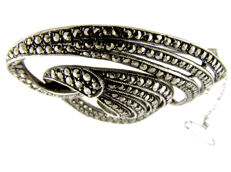 Broche épingle Argent 925 Et Marcassite - Style Art Déco - Forme Clé - Occasion - Bijou Vintage Pour Femme