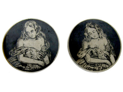 Victorian Silver & Niello Large Studs of Erotic Ladies