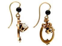 Diamond & Black Enamel Drop Victorian Earrings