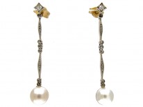 Edwardian Delicate Pearl & Diamond Drop Earrings