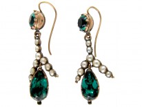 Georgian Green Paste & Pearl Gold Drop Earrings