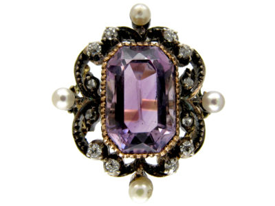 18ct Gold Pink Topaz, Diamond ​& Pearl Edwardian Ring