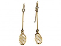 Caged Pearl Gold Drop Edwardian Earrings