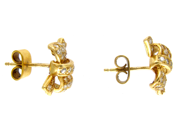 18ct Gold Diamond Bow Earrings (482B) | The Antique Jewellery Company