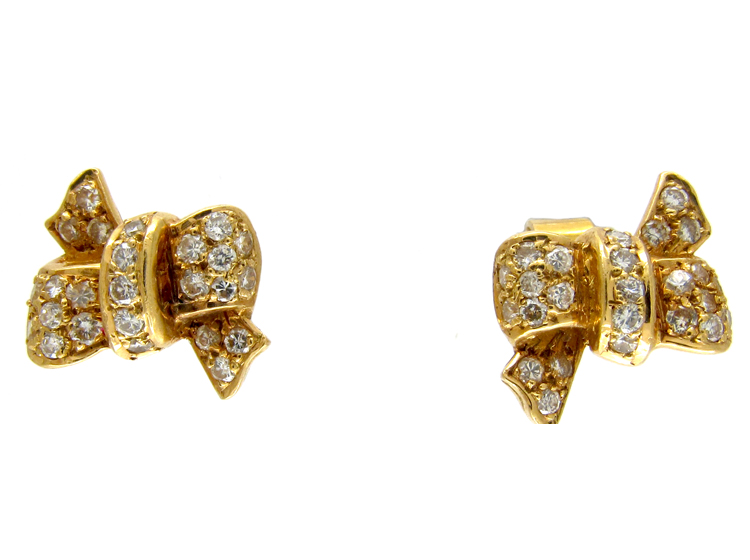 18ct Gold Diamond Bow Earrings (482B) The Antique Jewellery Company