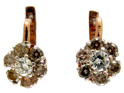 Cinnamon & White Diamond Cluster Earrings