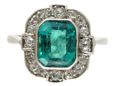 Emerald & Diamond Rectangular Art Deco Ring