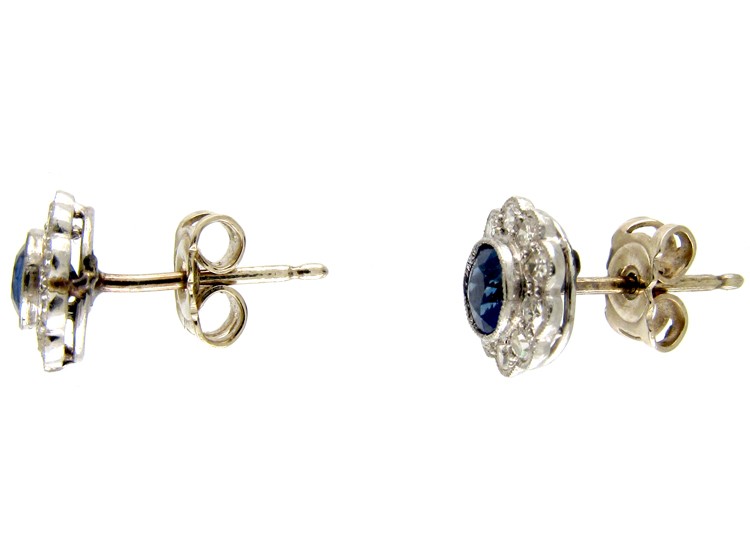 Ceylon Sapphire & Diamond Edwardian Cluster Earrings