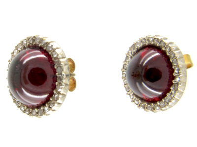 Cabochon Garnet & Diamond Victorian Stud Earrings