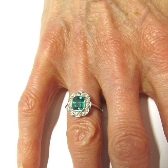Emerald & Diamond Rectangular Art Deco Ring