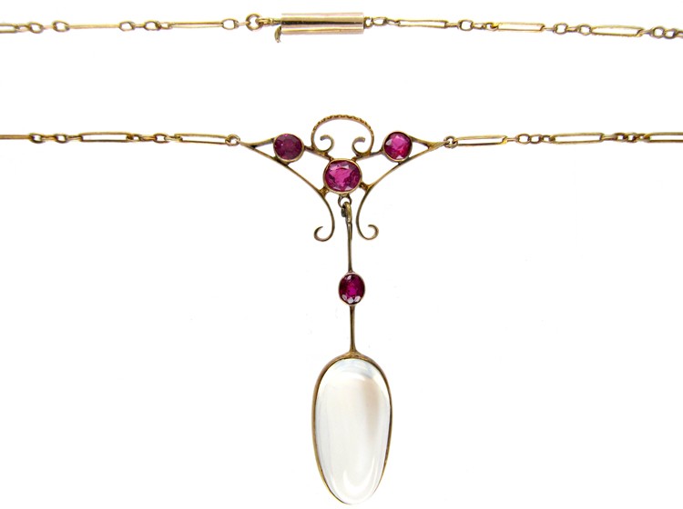 Moonstone & Garnet Arts & Crafts Necklace