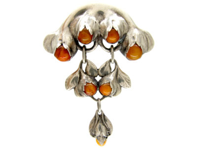 Evald Nielsen Amber & Silver Brooch