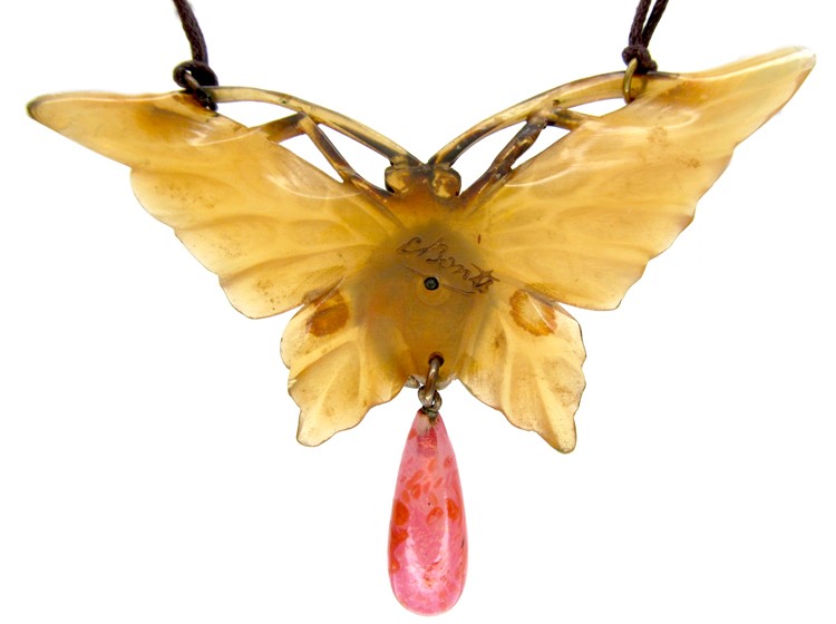 Elizabeth Bonté Art Nouveau French Horn Butterfly Pendant