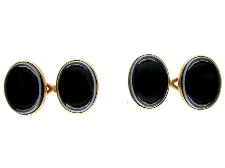 18ct Gold & Banded Onyx Cufflinks
