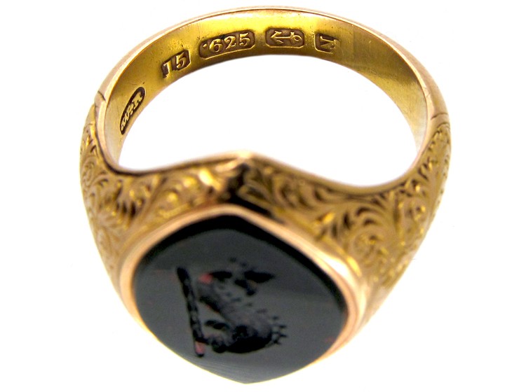 Victorian Dolphin Intaglio 15ct Gold Signet Ring